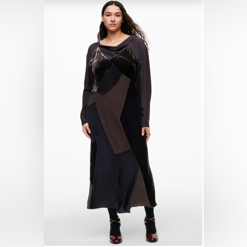 ZARA Velvet Satin Patchwork Maxi Dress NWOT - Picture 2 of 6